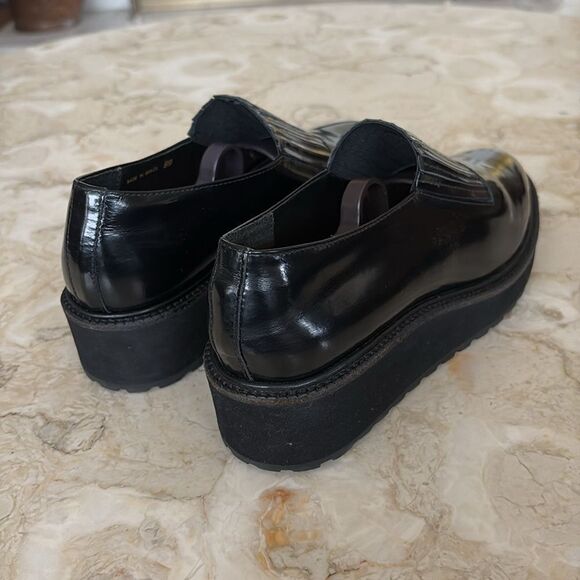 Loeffler Randall Black Leather Wedge Lug Sole Loafers Oxford Shoes - Picture 9 of 14